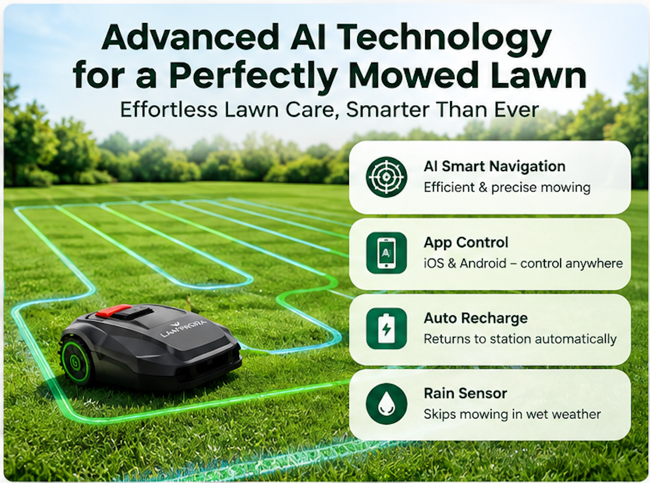 Lawnora LR500 Robot Lawn Mower – Auto Charging, Rain Sensor & Smart Mapping - Image 2